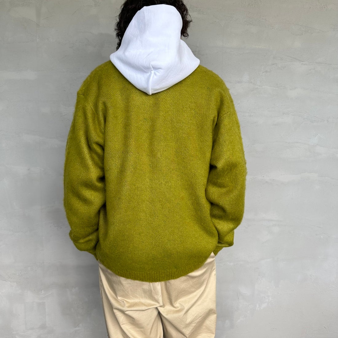 THE FOX [ザフォックス] 別注 シャギーモヘアカーディガン [PN24F010-JF] GREEN &&モデル身長：173cm 着用サイズ：M&&