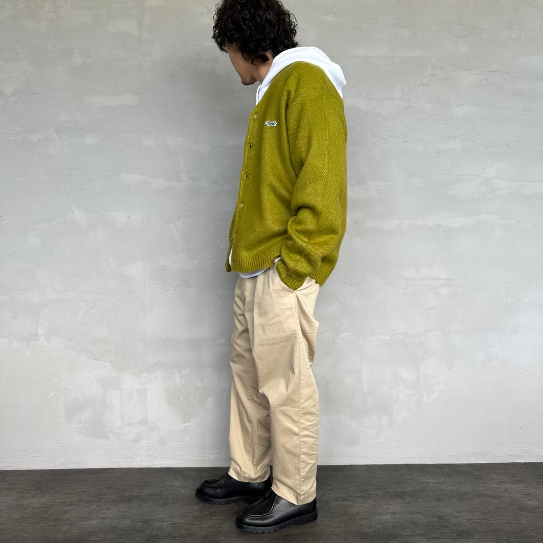 THE FOX [ザフォックス] 別注 シャギーモヘアカーディガン [PN24F010-JF] GREEN &&モデル身長：173cm 着用サイズ：M&&