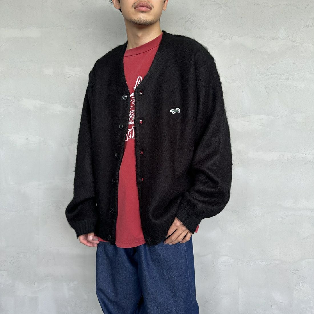 THE FOX [ザフォックス] 別注 シャギーモヘアカーディガン [PN24F010-JF] BLACK &&モデル身長：168cm 着用サイズ：M&&