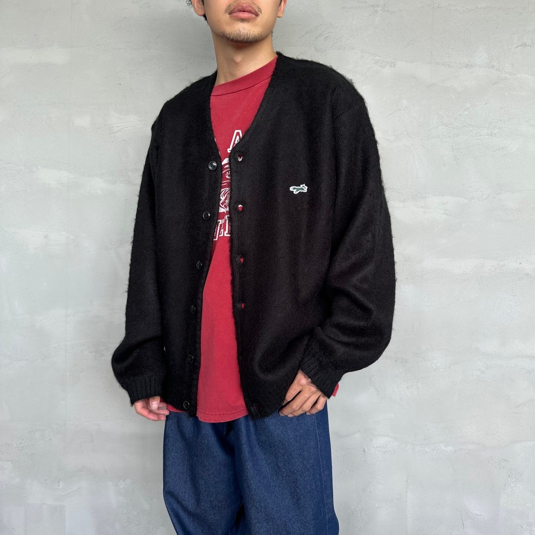 THE FOX [ザフォックス] 別注 シャギーモヘアカーディガン [PN24F010-JF] BLACK &&モデル身長：168cm 着用サイズ：M&&
