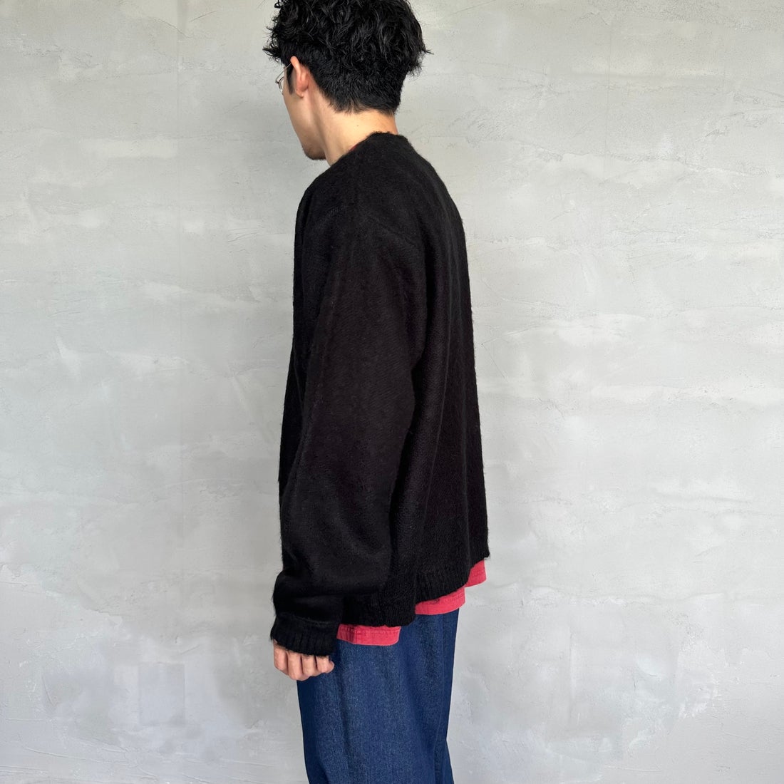 THE FOX [ザフォックス] 別注 シャギーモヘアカーディガン [PN24F010-JF] BLACK &&モデル身長：168cm 着用サイズ：M&&