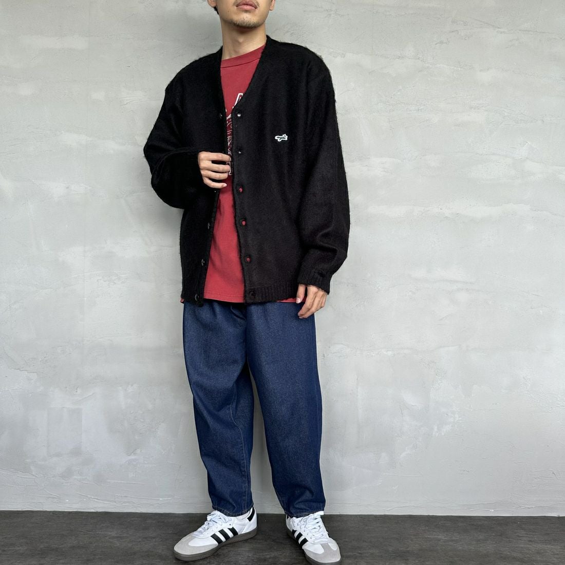 THE FOX [ザフォックス] 別注 シャギーモヘアカーディガン [PN24F010-JF] BLACK &&モデル身長：168cm 着用サイズ：M&&