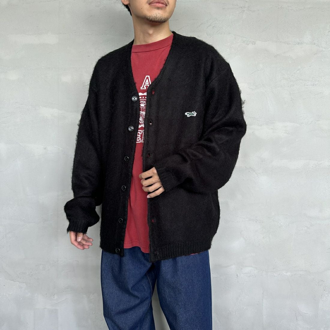 THE FOX [ザフォックス] 別注 シャギーモヘアカーディガン [PN24F010-JF] BLACK &&モデル身長：168cm 着用サイズ：L&&