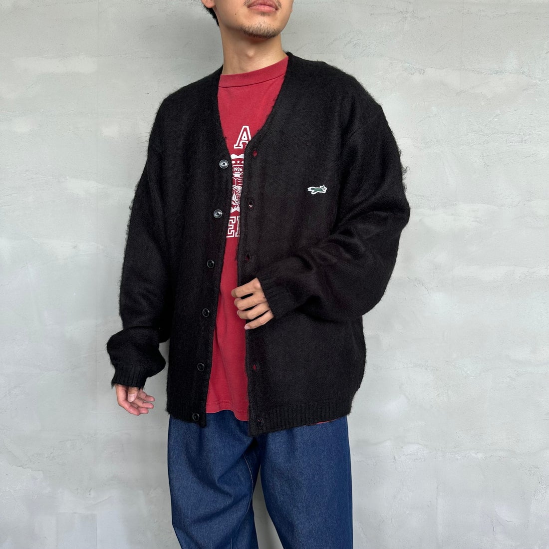 THE FOX [ザフォックス] 別注 シャギーモヘアカーディガン [PN24F010-JF] BLACK &&モデル身長：168cm 着用サイズ：L&&