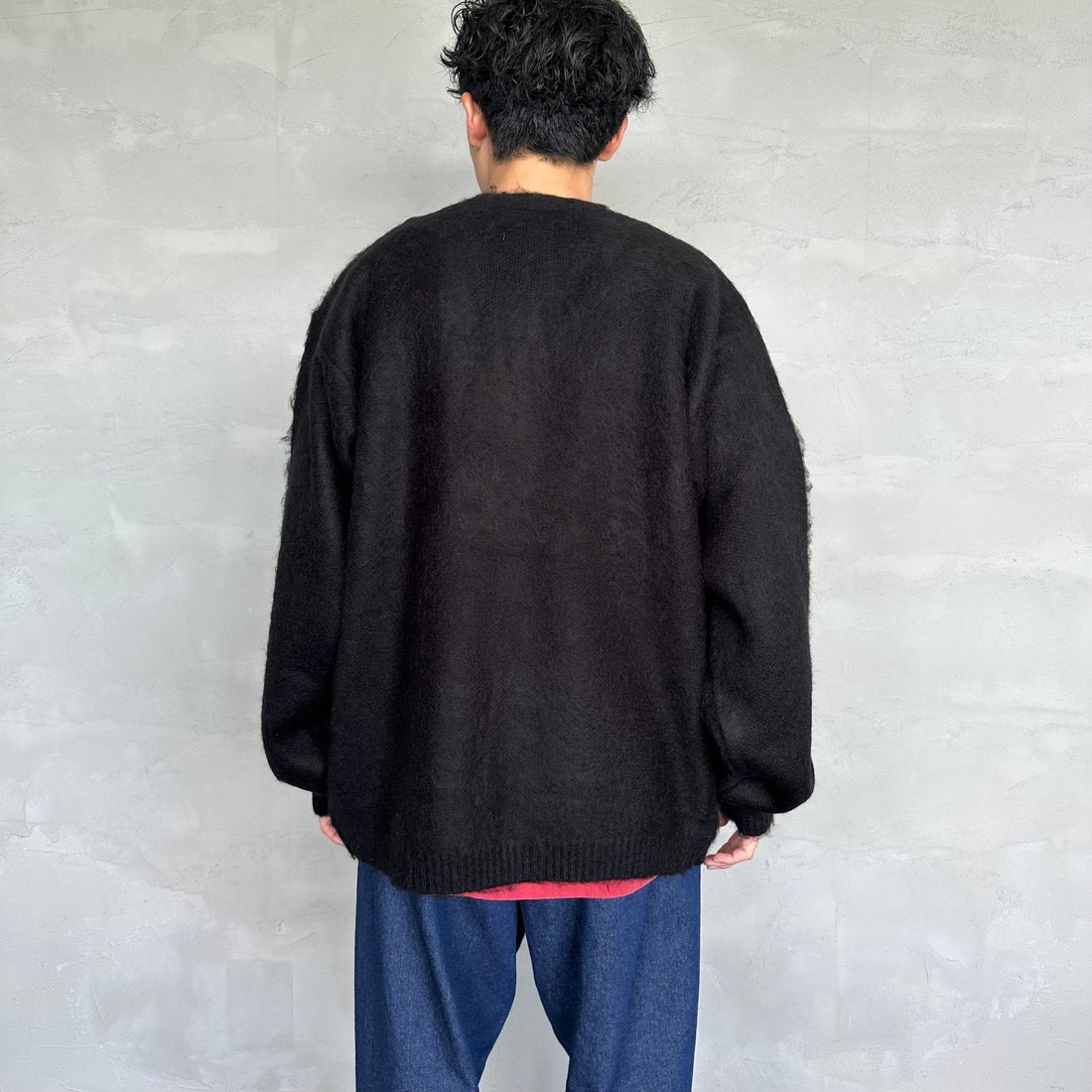 THE FOX [ザフォックス] 別注 シャギーモヘアカーディガン [PN24F010-JF] BLACK &&モデル身長：168cm 着用サイズ：L&&