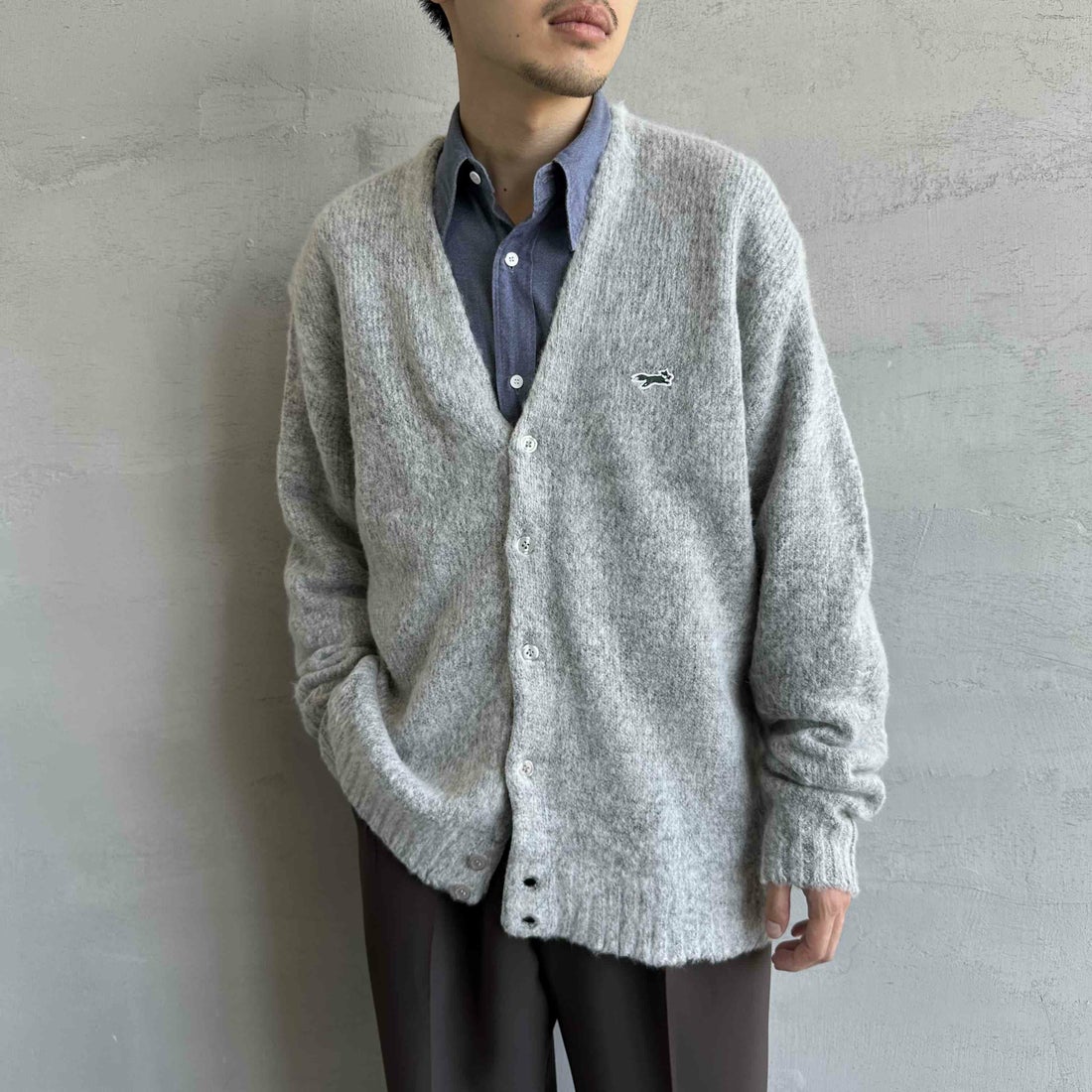THE FOX [ザフォックス] 別注 シャギーモヘアカーディガン [PN24F010-JF] GREY &&モデル身長：168cm 着用サイズ：L&&