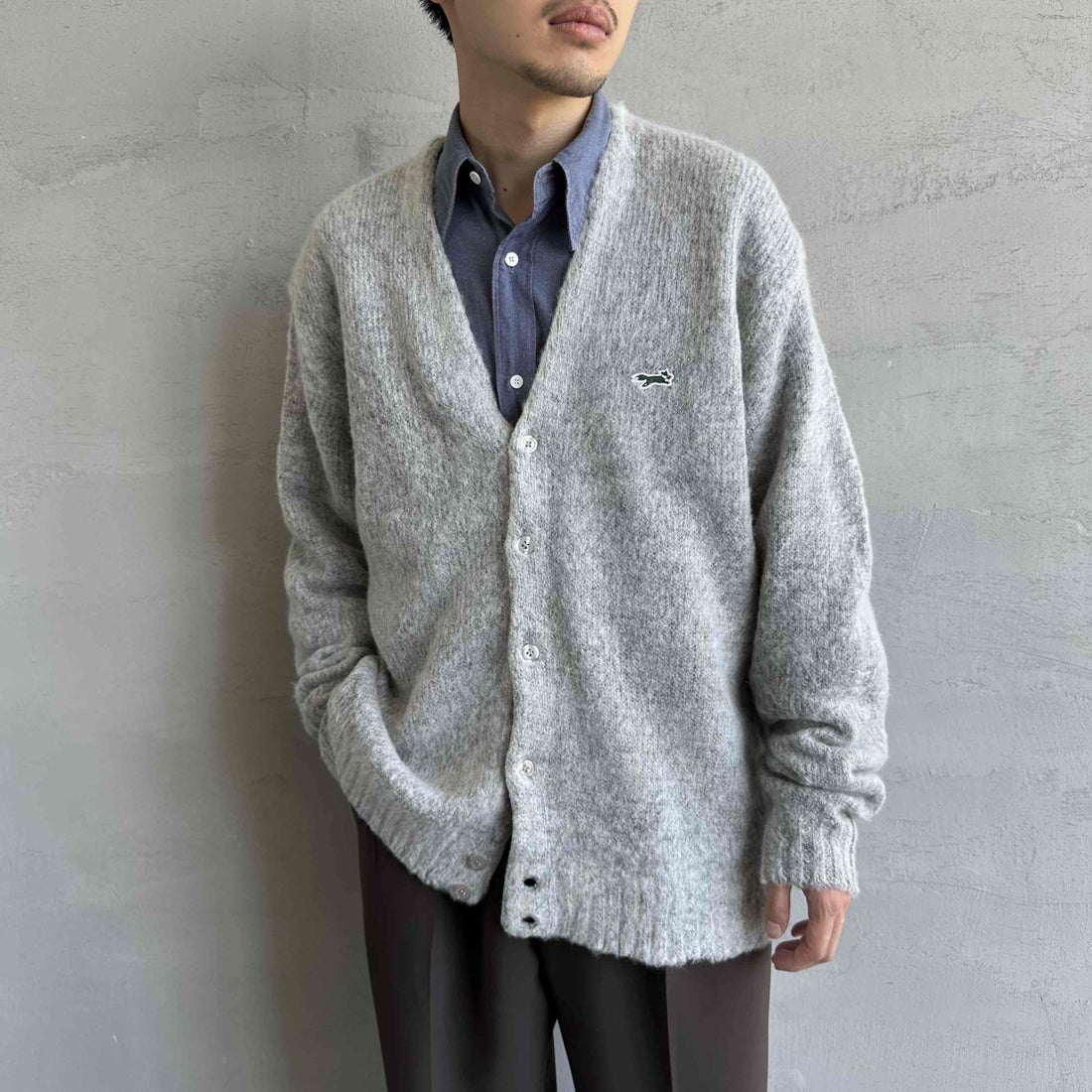 THE FOX [ザフォックス] 別注 シャギーモヘアカーディガン [PN24F010-JF] GREY &&モデル身長：168cm 着用サイズ：L&&