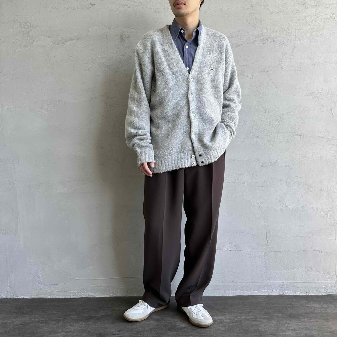 THE FOX [ザフォックス] 別注 シャギーモヘアカーディガン [PN24F010-JF] GREY &&モデル身長：168cm 着用サイズ：L&&
