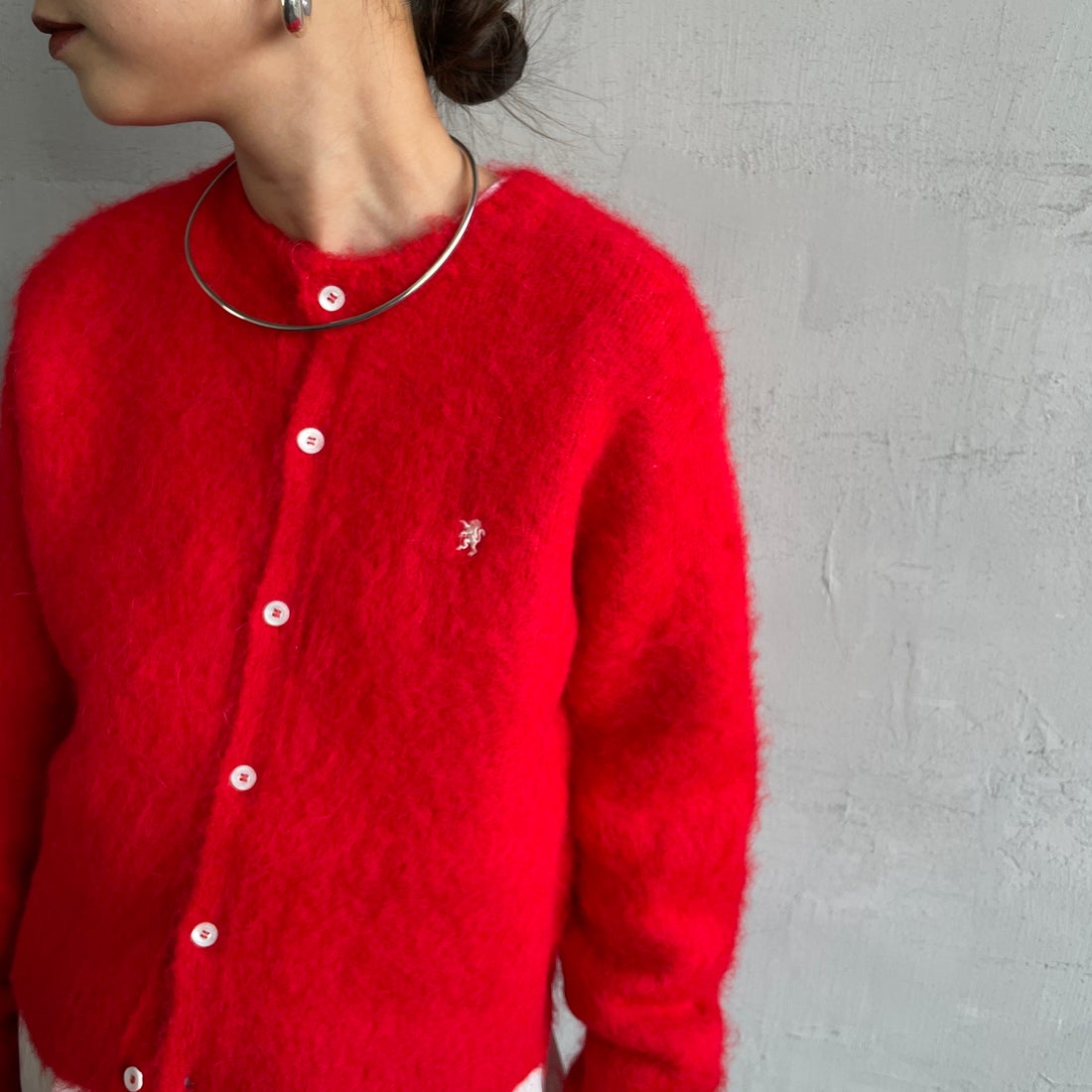 Gymphlex [ジムフレックス] クルーネック ショートカーディガン [GY-D0098SGK] CARMINE RE &&モデル身長：150cm 着用サイズ：14&&
