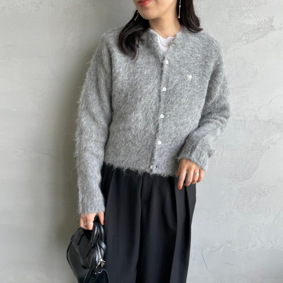 Gymphlex [ジムフレックス] クルーネック ショートカーディガン [GY-D0098SGK] TOP GREY &&モデル身長：160cm 着用サイズ：14&&