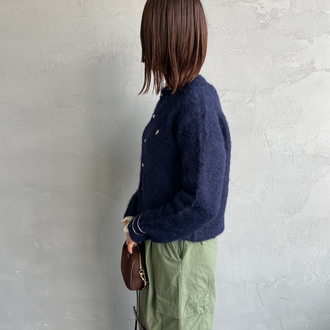 Gymphlex [ジムフレックス] クルーネック ショートカーディガン [GY-D0098SGK] DK.NAVY &&モデル身長：159cm 着用サイズ：14&&