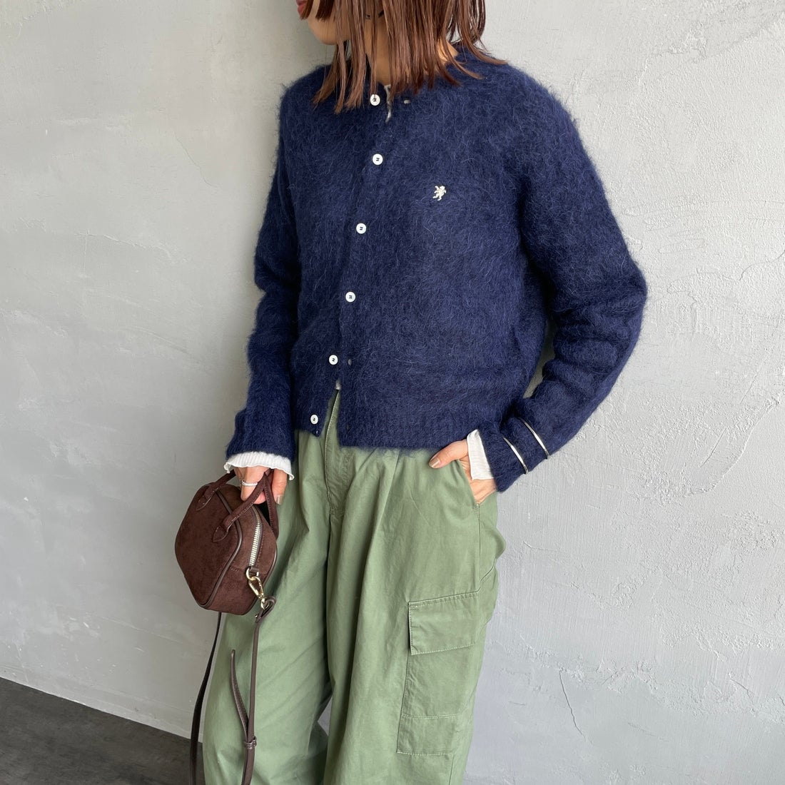Gymphlex [ジムフレックス] クルーネック ショートカーディガン [GY-D0098SGK] DK.NAVY &&モデル身長：159cm 着用サイズ：14&&