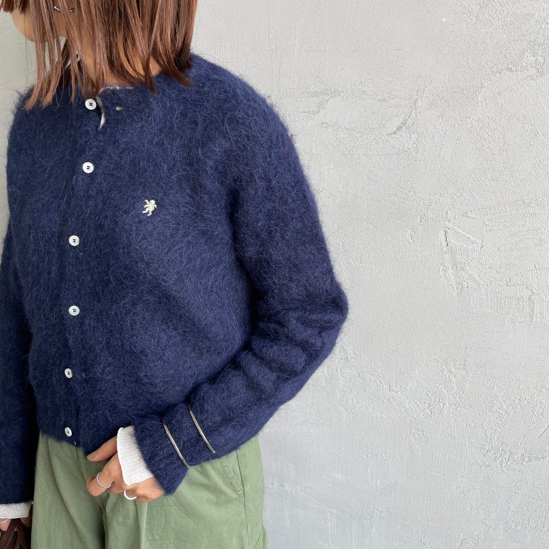 Gymphlex [ジムフレックス] クルーネック ショートカーディガン [GY-D0098SGK] DK.NAVY &&モデル身長：159cm 着用サイズ：14&&