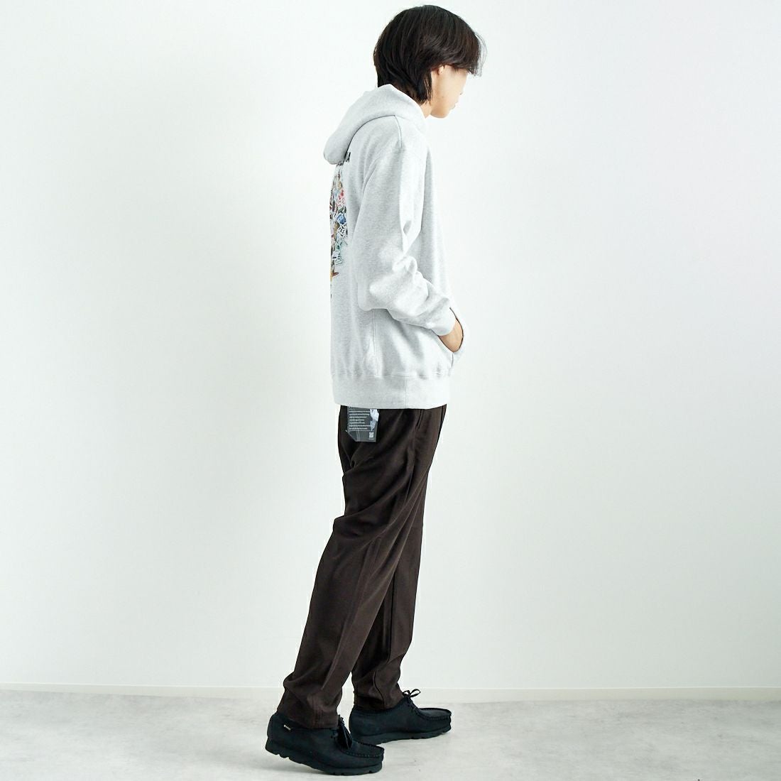 Jeans Factory Clothes [ジーンズファクトリークローズ] ウールライクニットツイルワイドテーパード [JFC-244-058] 54 BRN &&モデル身長：179cm 着用サイズ：L&&