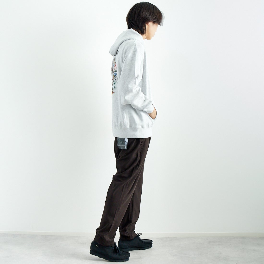 Jeans Factory Clothes [ジーンズファクトリークローズ] ウールライクニットツイルワイドテーパード [JFC-244-058] 54 BRN &&モデル身長：179cm 着用サイズ：L&&
