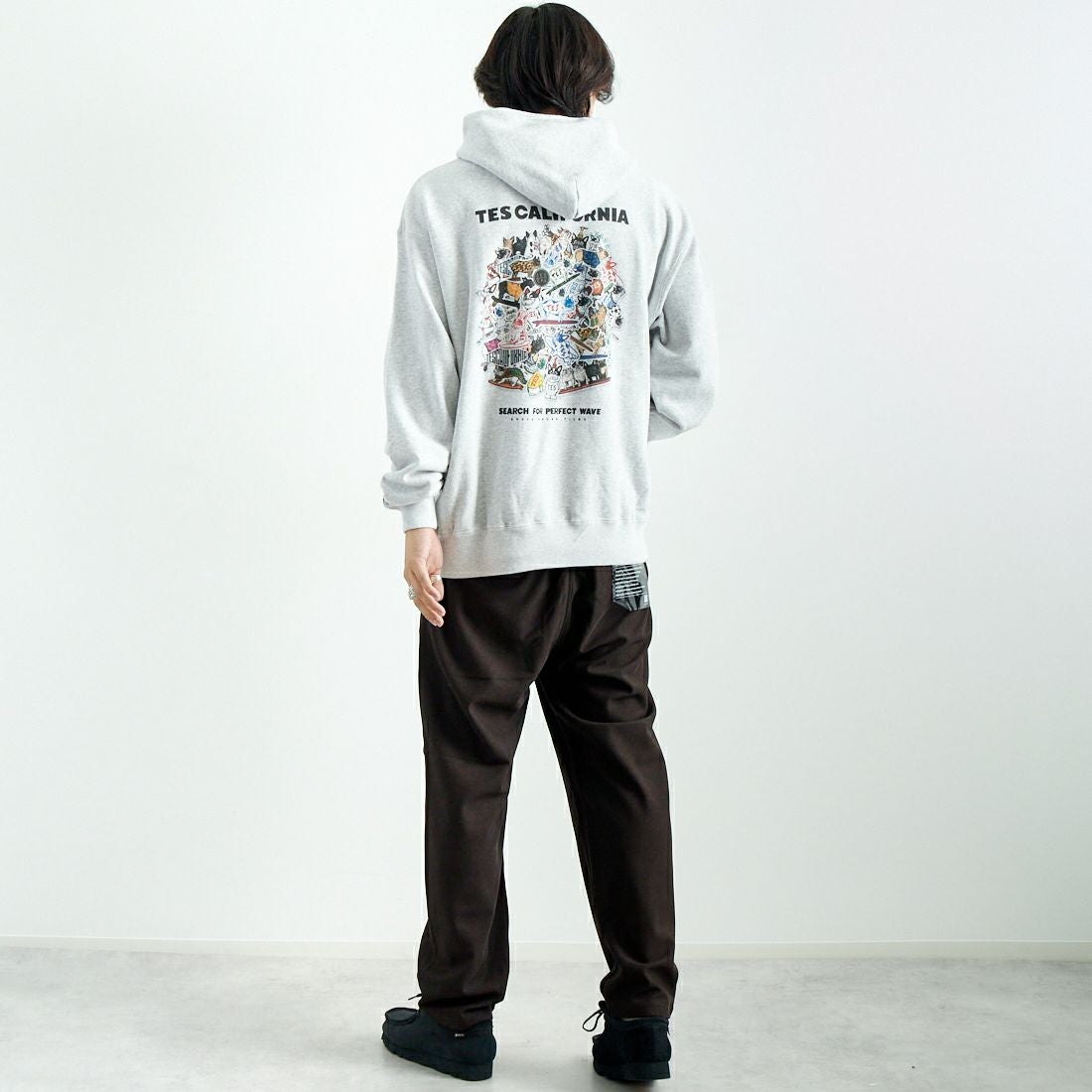 Jeans Factory Clothes [ジーンズファクトリークローズ] ウールライクニットツイルワイドテーパード [JFC-244-058] 54 BRN &&モデル身長：179cm 着用サイズ：L&&