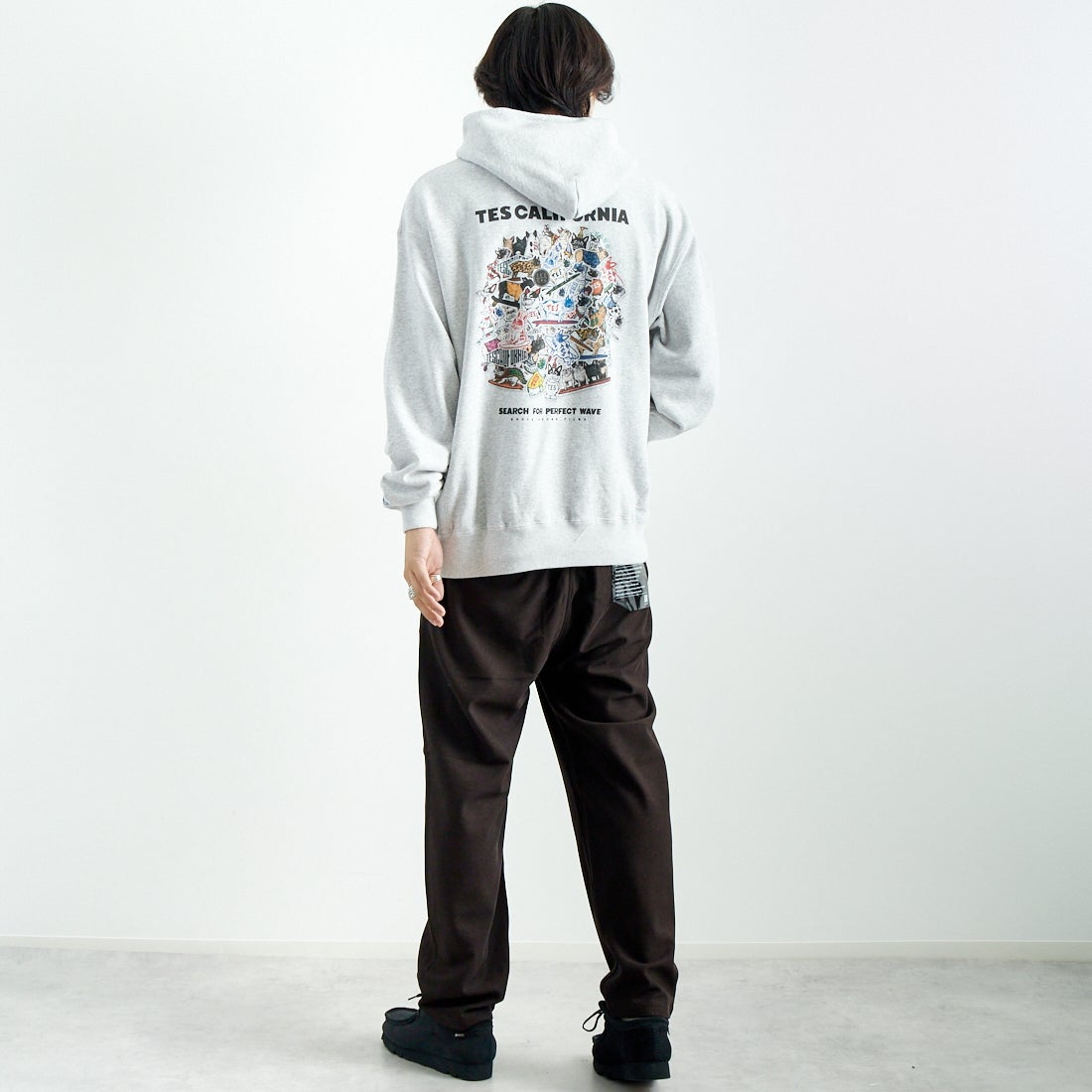 Jeans Factory Clothes [ジーンズファクトリークローズ] ウールライクニットツイルワイドテーパード [JFC-244-058] 54 BRN &&モデル身長：179cm 着用サイズ：L&&