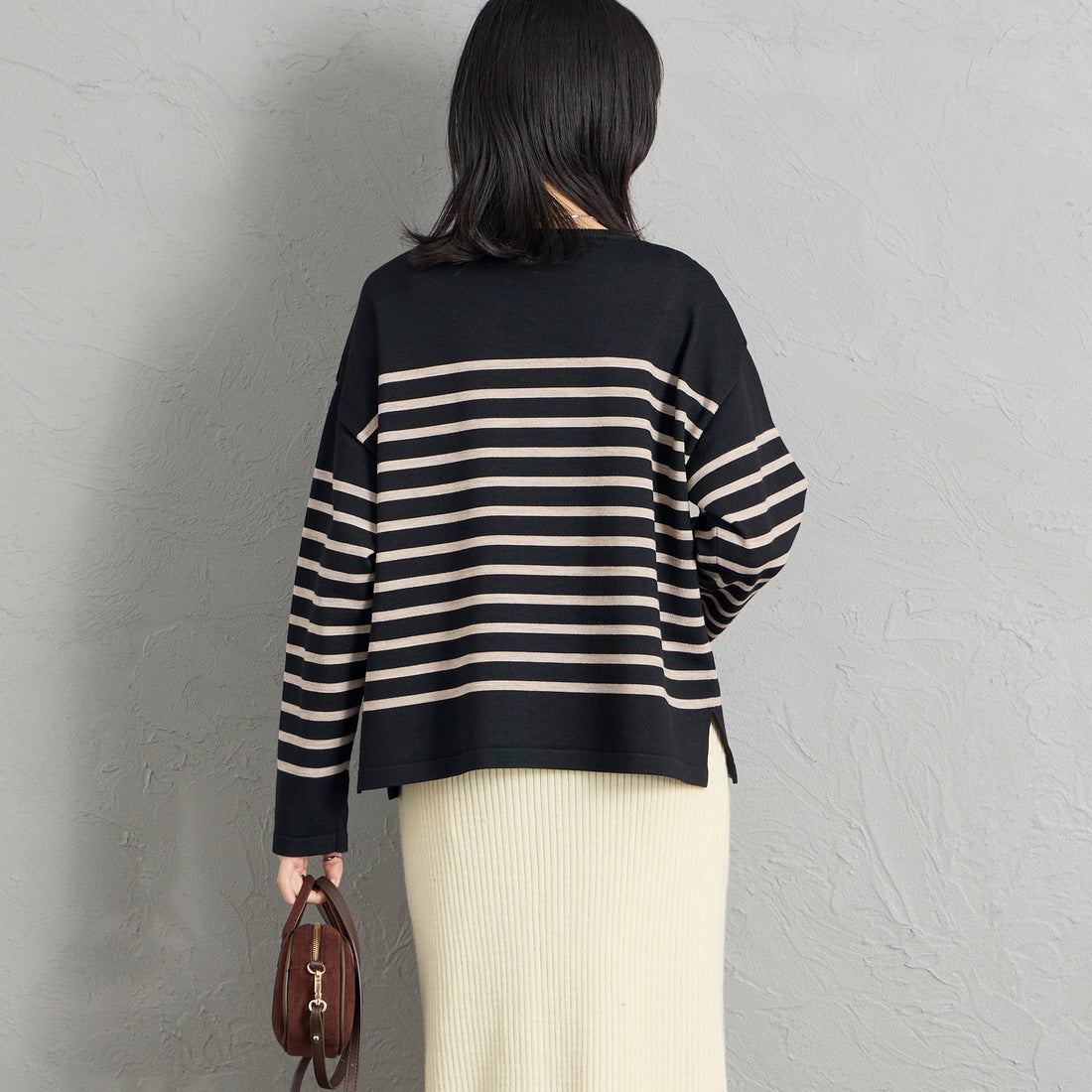 ORCIVAL [オーシバル] ウールプレーティング ボートネックニット [OR-D0101CRA] BK/TOP BEG &&モデル身長：162cm 着用サイズ：1&&