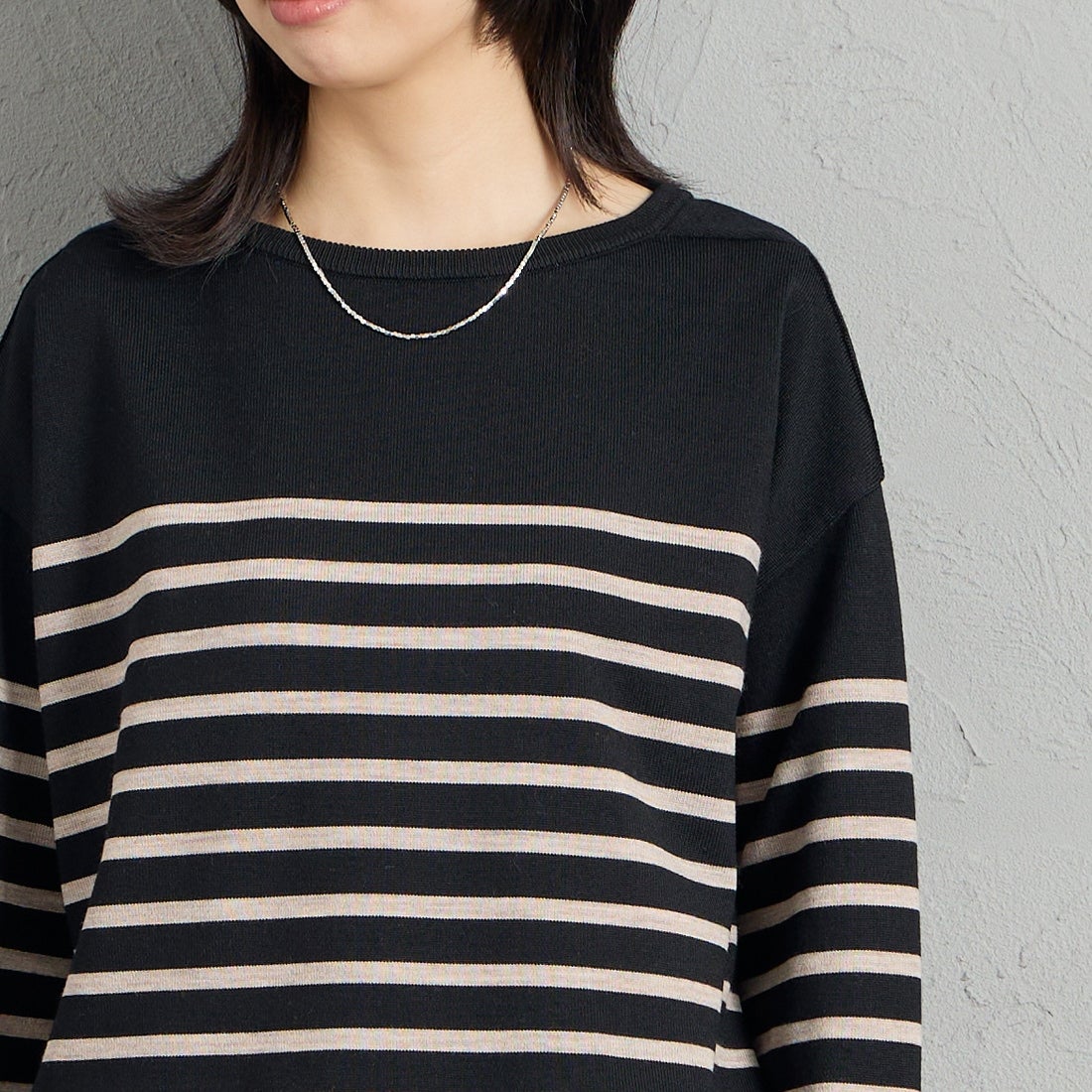 ORCIVAL [オーシバル] ウールプレーティング ボートネックニット [OR-D0101CRA] BK/TOP BEG &&モデル身長：162cm 着用サイズ：1&&