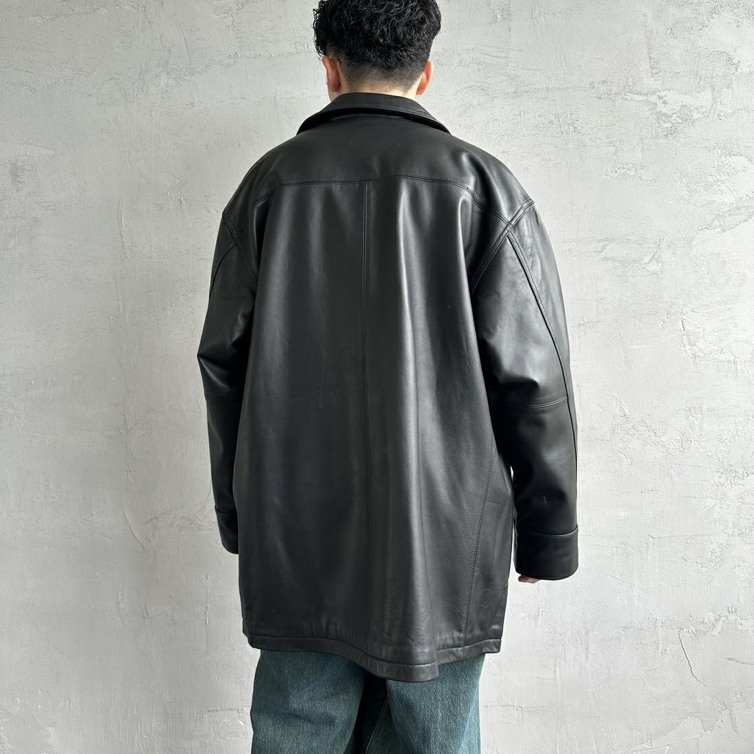 Jeans Factory Clothes [ジーンズファクトリークローズ] ラムレザーカーコート [24411JF] BLACK &&モデル身長：168cm 着用サイズ：L&&