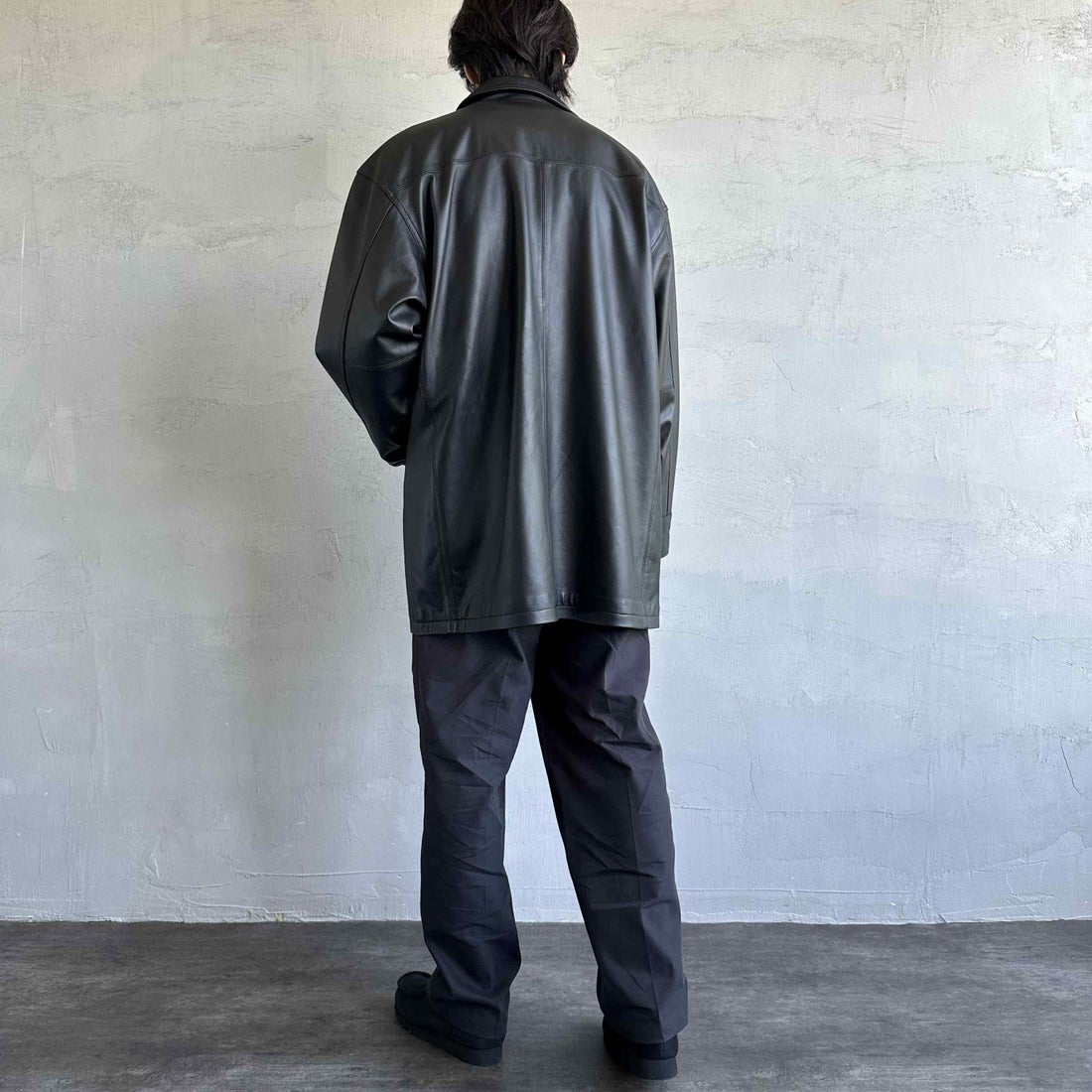 Jeans Factory Clothes [ジーンズファクトリークローズ] ラムレザーカーコート [24411JF] BLACK &&モデル身長：179cm 着用サイズ：XL&&