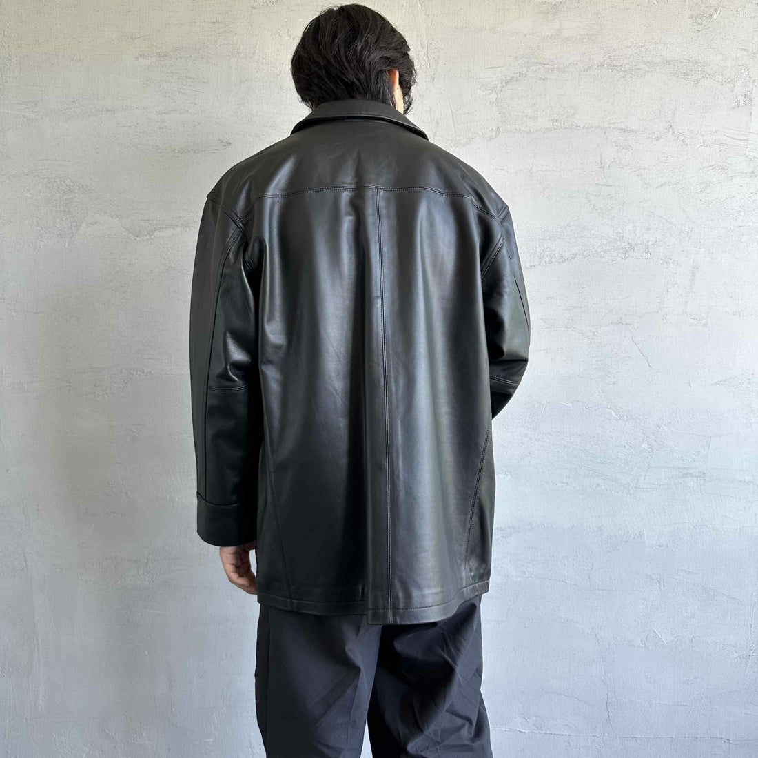 Jeans Factory Clothes [ジーンズファクトリークローズ] ラムレザーカーコート [24411JF] BLACK &&モデル身長：179cm 着用サイズ：M&&