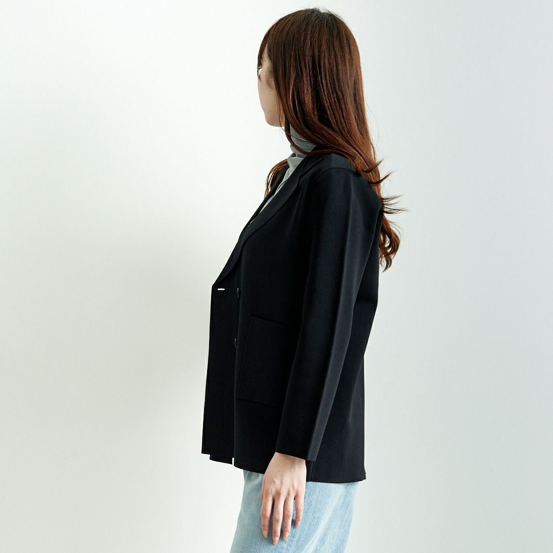 Jeans Factory Clothes [ジーンズファクトリークローズ] ニットテーラードジャケット [11243811] ﾌﾞﾗｯｸ &&モデル身長：167cm 着用サイズ：F&&