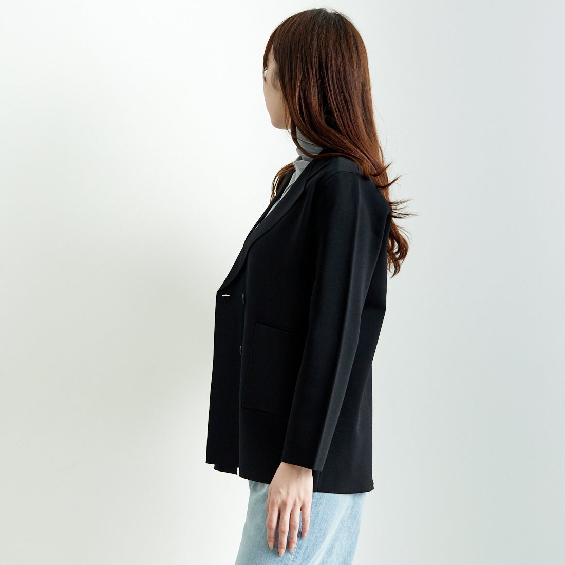 Jeans Factory Clothes [ジーンズファクトリークローズ] ニットテーラードジャケット [11243811] ﾌﾞﾗｯｸ &&モデル身長：167cm 着用サイズ：F&&