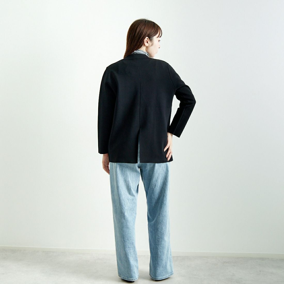 Jeans Factory Clothes [ジーンズファクトリークローズ] ニットテーラードジャケット [11243811] ﾌﾞﾗｯｸ &&モデル身長：167cm 着用サイズ：F&&