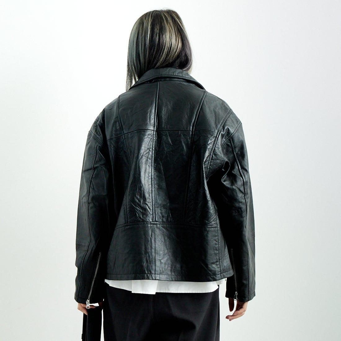 yoused [ユーズド] 別注 ライダースジャケット [JFY-244-093-FY] BLACK &&モデル身長：167cm 着用サイズ：0&&