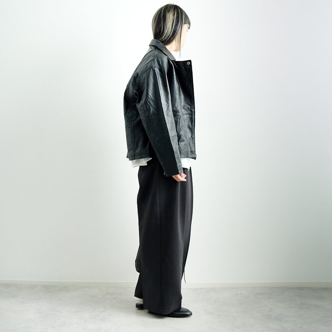 yoused [ユーズド] 別注 ライダースジャケット [JFY-244-093-FY] BLACK &&モデル身長：167cm 着用サイズ：0&&