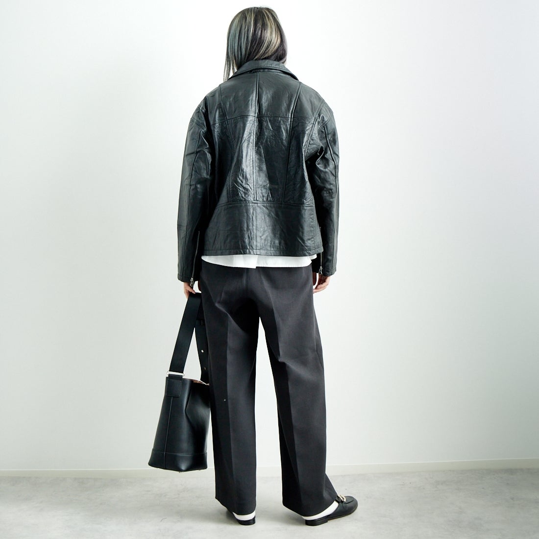 yoused [ユーズド] 別注 ライダースジャケット [JFY-244-093-FY] BLACK &&モデル身長：167cm 着用サイズ：0&&