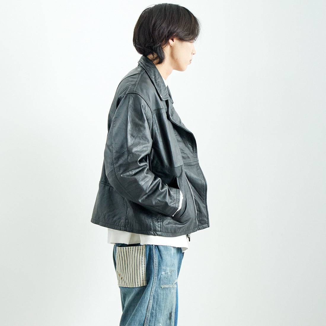 yoused [ユーズド] 別注 ライダースジャケット [JFY-244-093-FY] BLACK &&モデル身長：179cm 着用サイズ：2&&