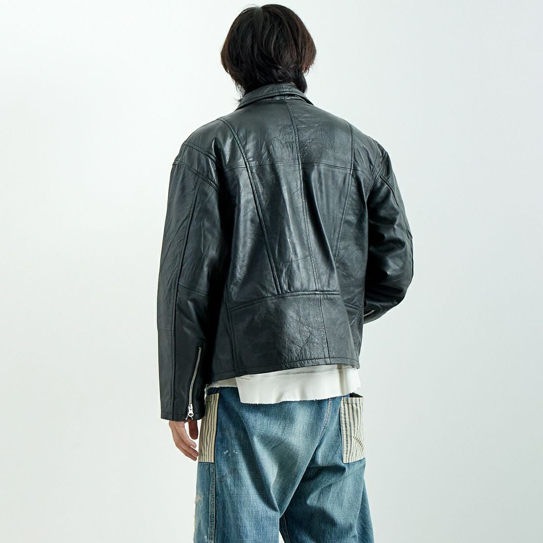 yoused [ユーズド] 別注 ライダースジャケット [JFY-244-093-FY] BLACK &&モデル身長：179cm 着用サイズ：2&&