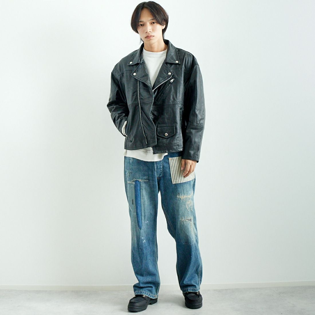 yoused [ユーズド] 別注 ライダースジャケット [JFY-244-093-FY] BLACK &&モデル身長：179cm 着用サイズ：2&&