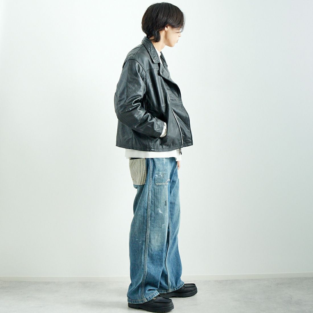 yoused [ユーズド] 別注 ライダースジャケット [JFY-244-093-FY] BLACK &&モデル身長：179cm 着用サイズ：2&&