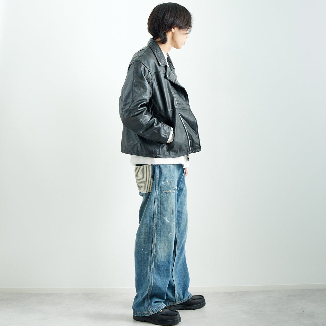 yoused [ユーズド] 別注 ライダースジャケット [JFY-244-093-FY] BLACK &&モデル身長：179cm 着用サイズ：2&&