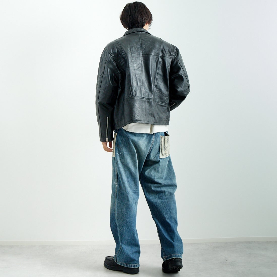 yoused [ユーズド] 別注 ライダースジャケット [JFY-244-093-FY] BLACK &&モデル身長：179cm 着用サイズ：2&&