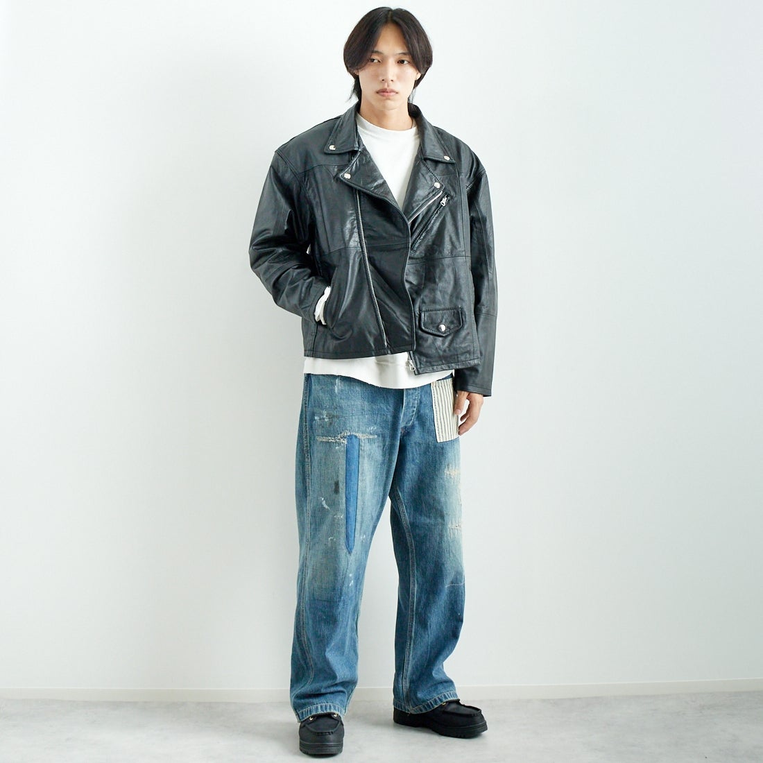 yoused [ユーズド] 別注 ライダースジャケット [JFY-244-093-FY] BLACK &&モデル身長：179cm 着用サイズ：2&&