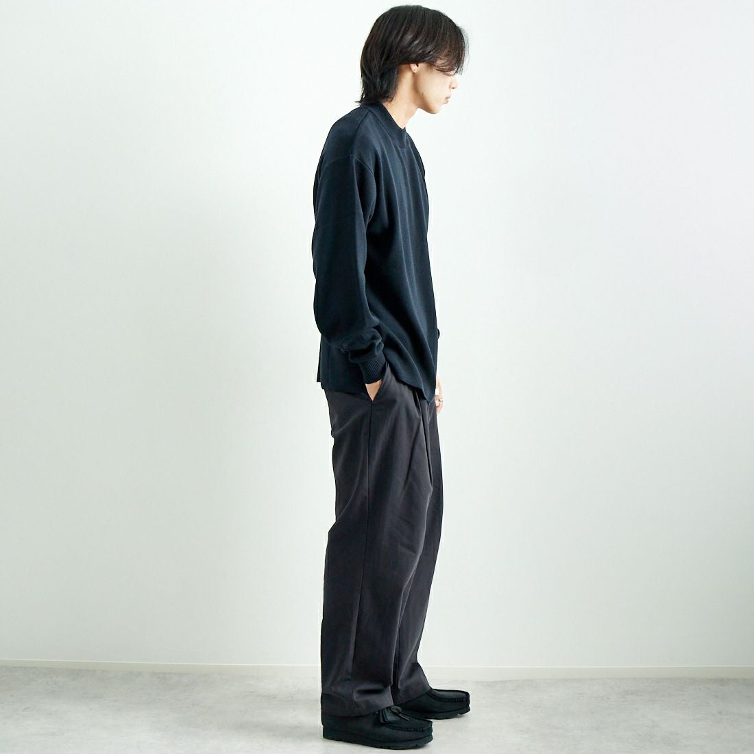 Noir Fabrik [ヌワールファブリック] ミラノリブモックネックニット [NF-244-068] BLK &&モデル身長：179cm 着用サイズ：L&&