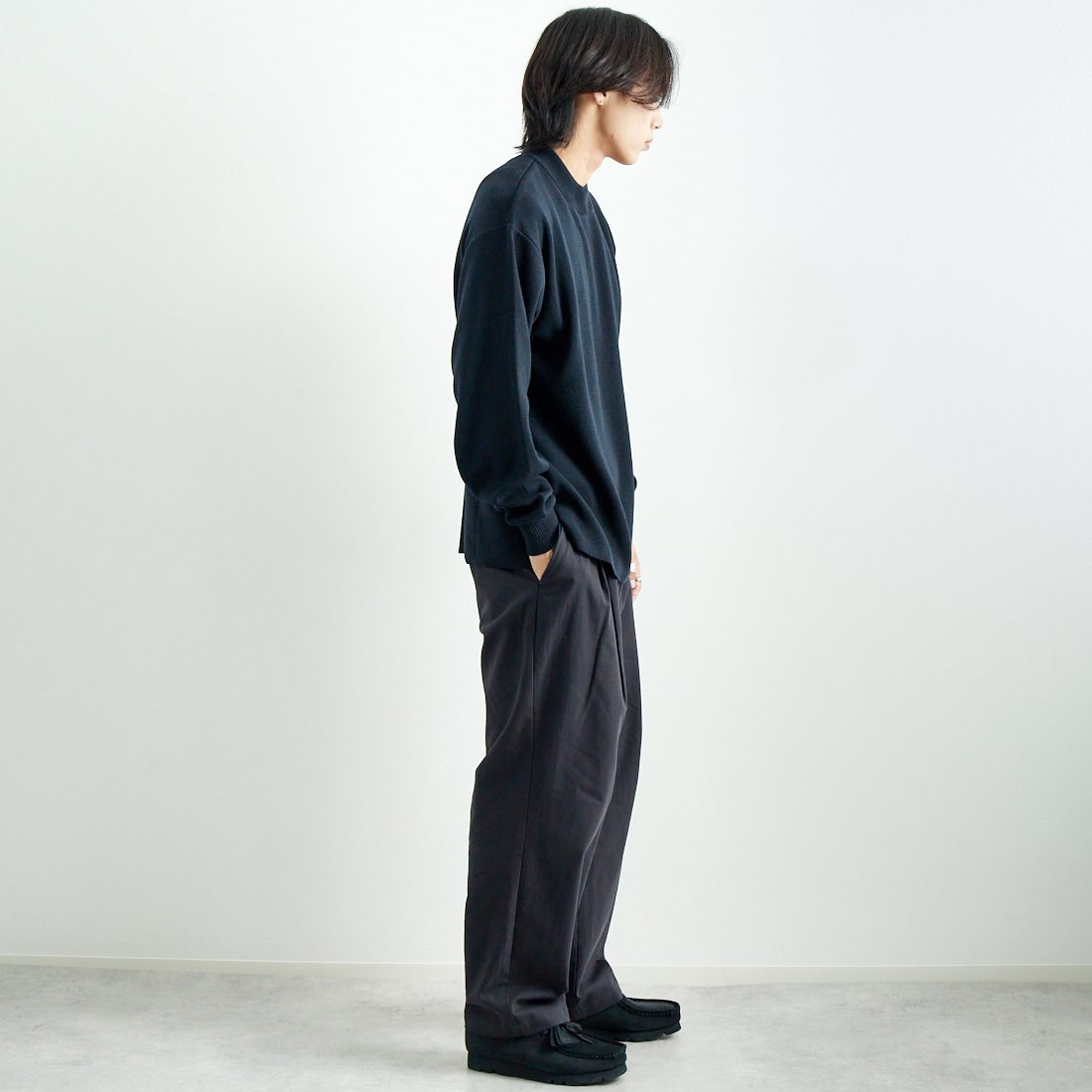 Noir Fabrik [ヌワールファブリック] ミラノリブモックネックニット [NF-244-068] BLK &&モデル身長：179cm 着用サイズ：L&&