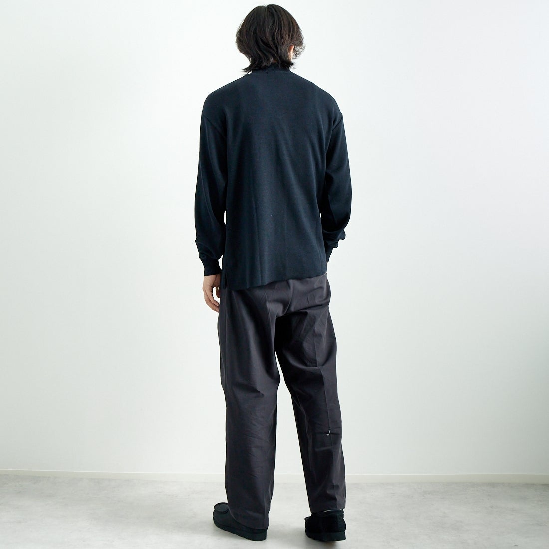 Noir Fabrik [ヌワールファブリック] ミラノリブモックネックニット [NF-244-068] BLK &&モデル身長：179cm 着用サイズ：L&&