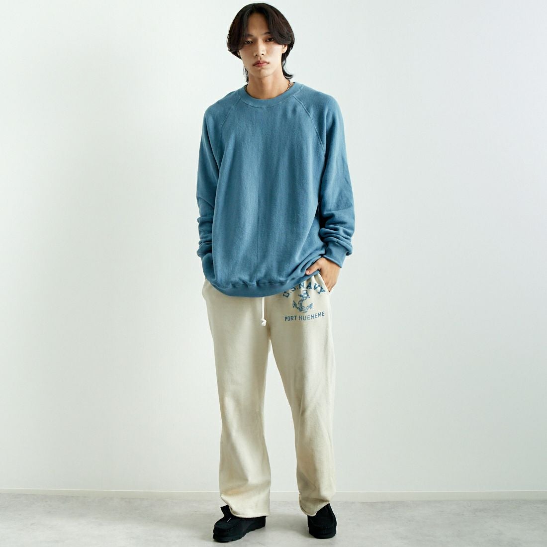 JE MORGAN [ジェイイーモーガン] ラグランスウェットクルーネックトレーナー [JD038-528] 84 G.SAX &&モデル身長：179cm 着用サイズ：L&&