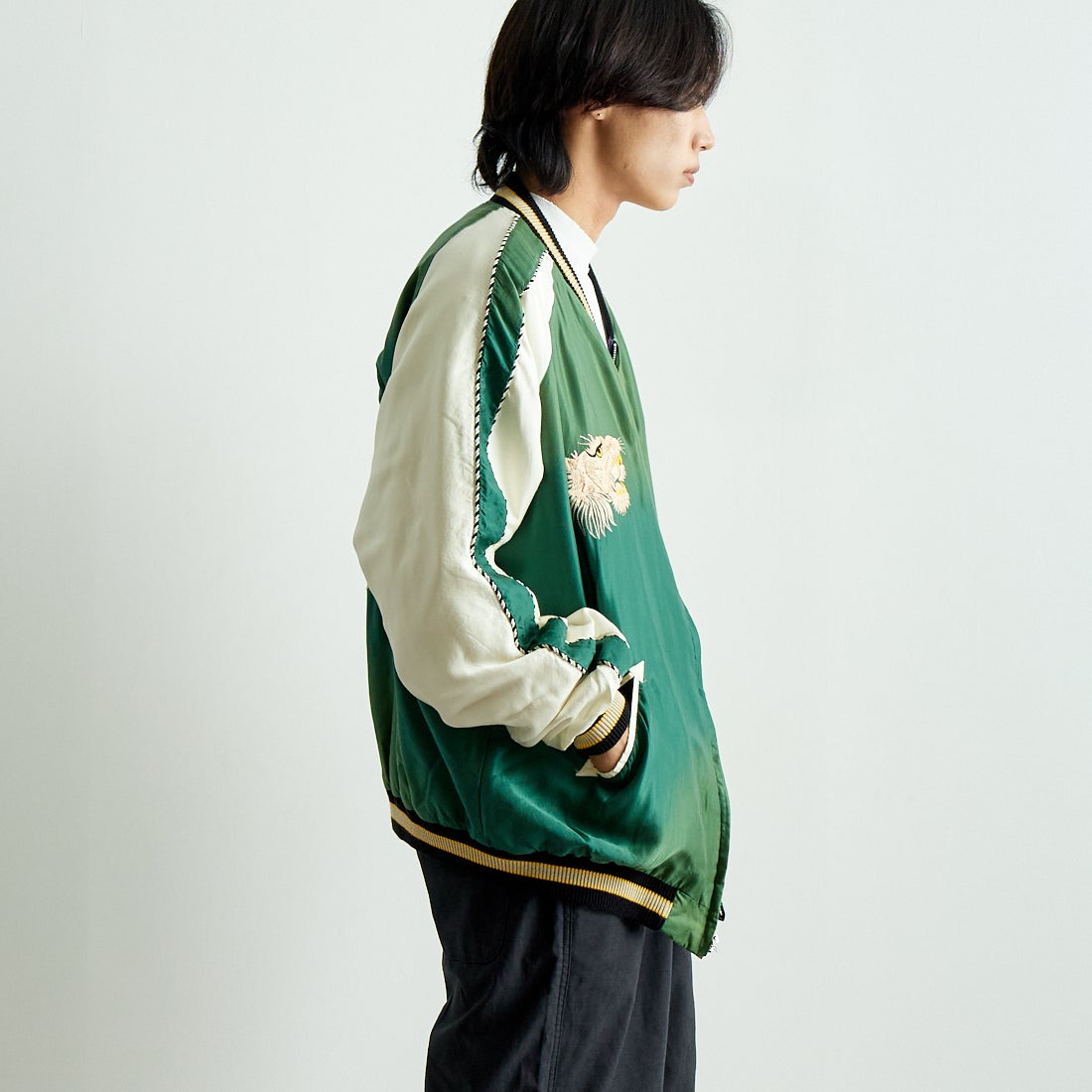 TAILOR TOYO [テーラートウヨウ] アセテート リバーシブルスーベニアジャケット [TT15545] 145 GRN &&モデル身長：179cm 着用サイズ：XXXL&&