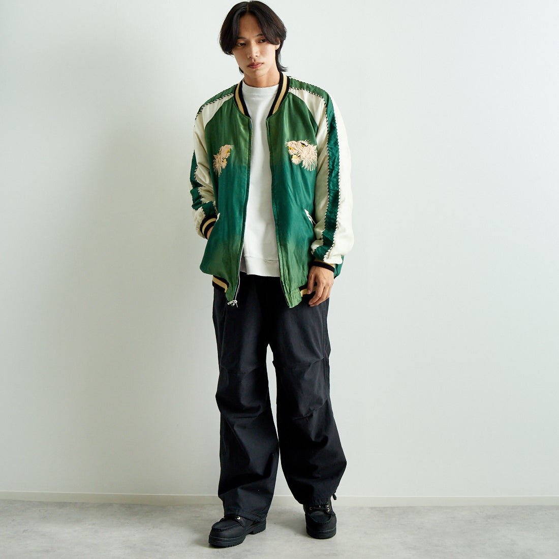 TAILOR TOYO [テーラートウヨウ] アセテート リバーシブルスーベニアジャケット [TT15545] 145 GRN &&モデル身長：179cm 着用サイズ：XXXL&&