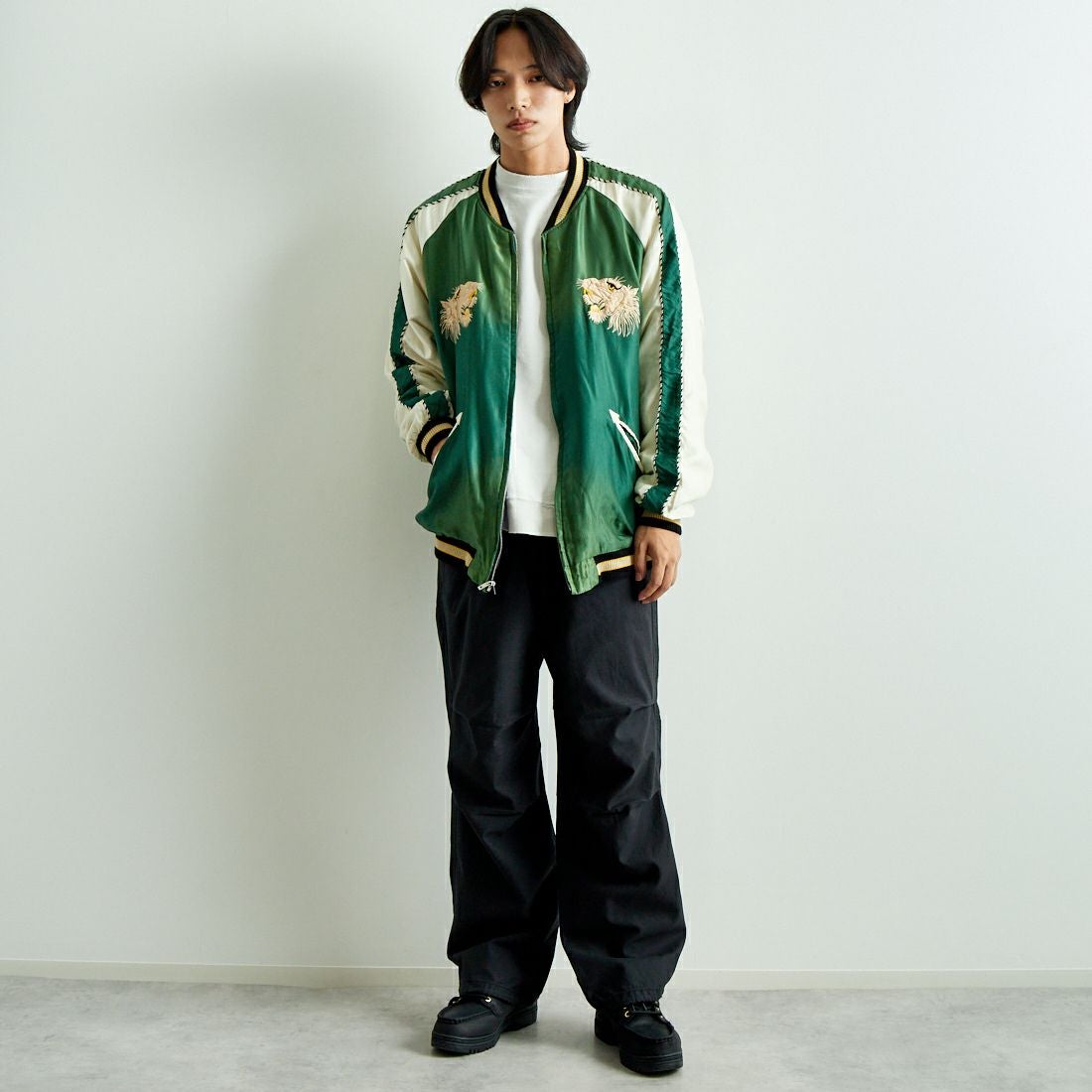 TAILOR TOYO [テーラートウヨウ] アセテート リバーシブルスーベニアジャケット [TT15545] 145 GRN &&モデル身長：179cm 着用サイズ：XXXL&&