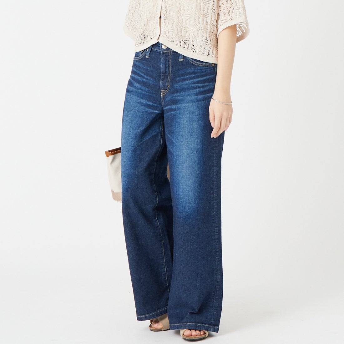 SOMETHING [サムシング] LISA ワイドデニムパンツ [SEA58] 126 D.USED &&モデル身長：162cm 着用サイズ：S&&