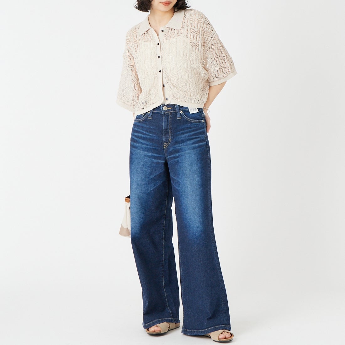 SOMETHING [サムシング] LISA ワイドデニムパンツ [SEA58] 126 D.USED &&モデル身長：162cm 着用サイズ：S&&