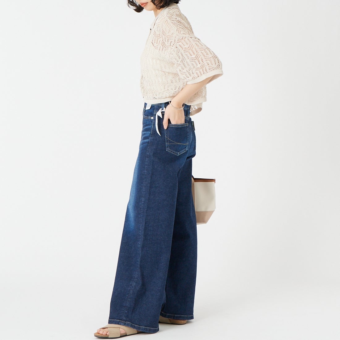 SOMETHING [サムシング] LISA ワイドデニムパンツ [SEA58] 126 D.USED &&モデル身長：162cm 着用サイズ：S&&