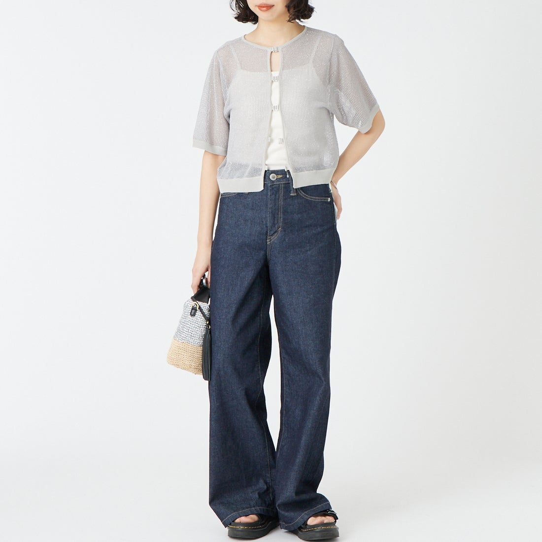 SOMETHING [サムシング] LISA ワイドデニムパンツ [SEA58] 100 O.W &&モデル身長：162cm 着用サイズ：S&&